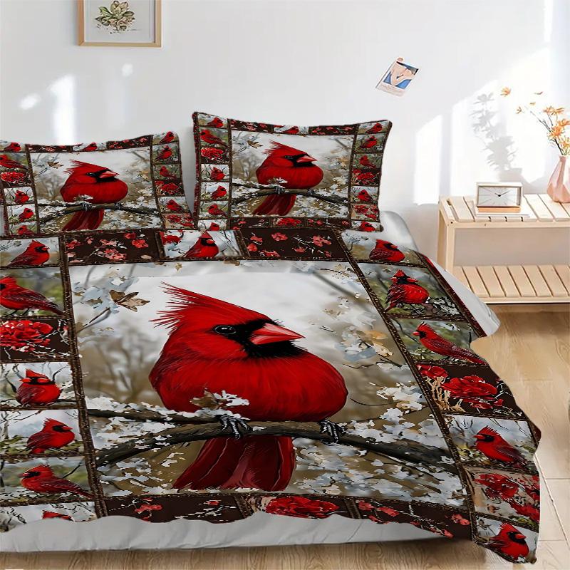Cardinal Winter Branches Print 3Pcs Bedding Setduvet Cover With 2 Bedropillowcase Home Birthday Gift