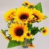 Artificial Sunflower with Green Leaves 7 Fork 13 Head Realistic Fake Silk Flower Home Office Party Indoor Outdoor Faux Bloom Decoration