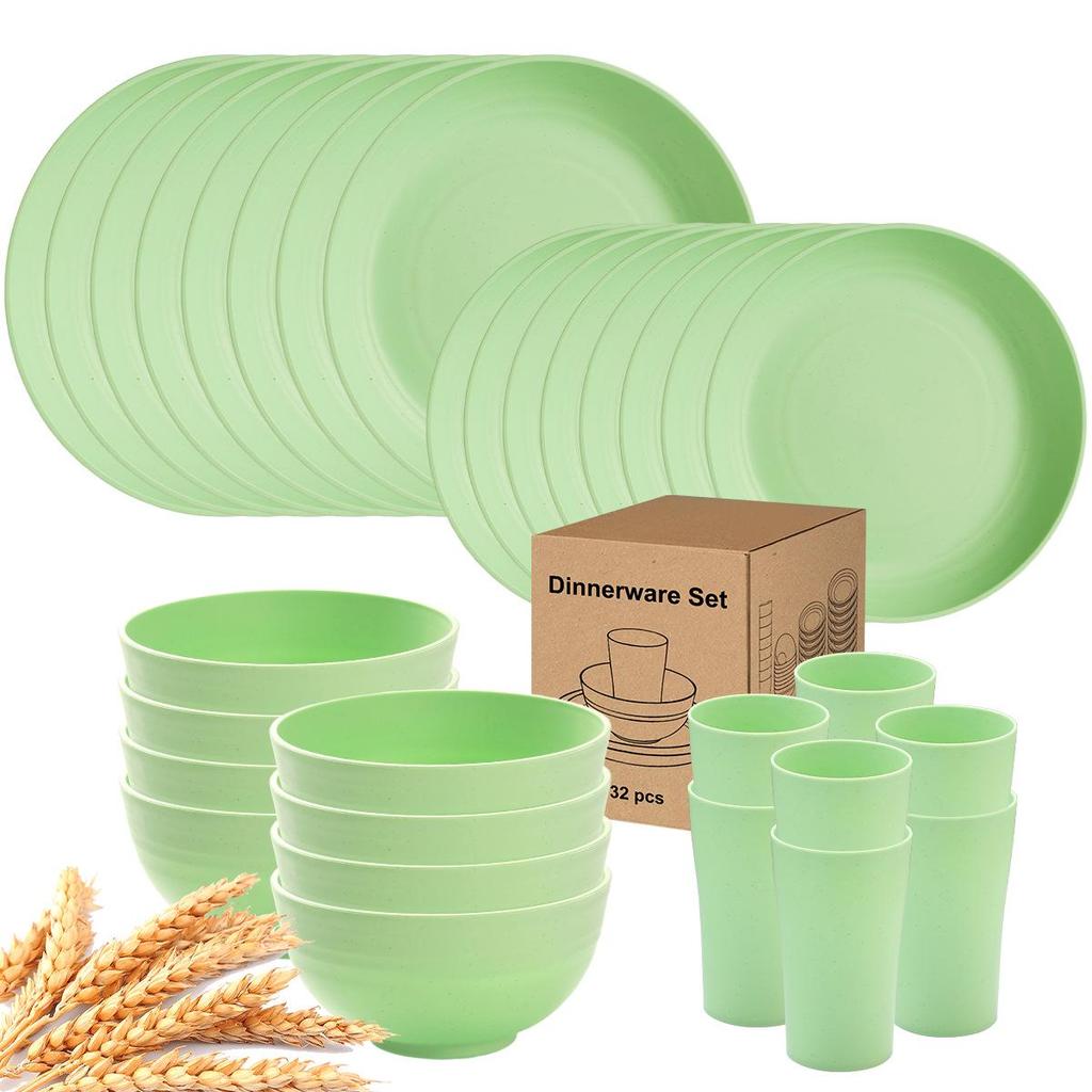 Eco-Friendly Wheat Straw 24-Piece Dinnerware Set: Plates, Bowls, Cups & Cutlery