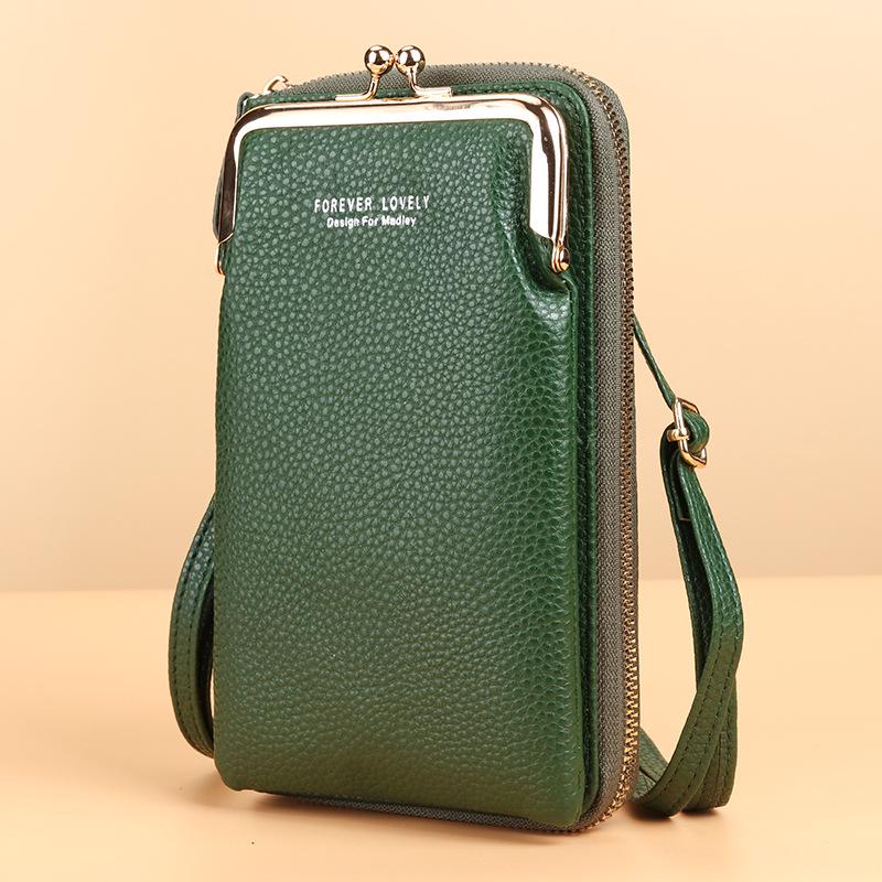 2022 Lychee Grain Solid Color Crossbody Shoulder Bag for Women - Korean Fashion Mobile Phone and Wallet Holder