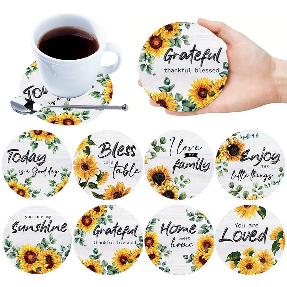 6Pcs Wooden Cup Coasters Set Aesthetic Non Slip Round Coasters Exquisite Coffee Mug Coasters Decorative Cup Mats for Home Office