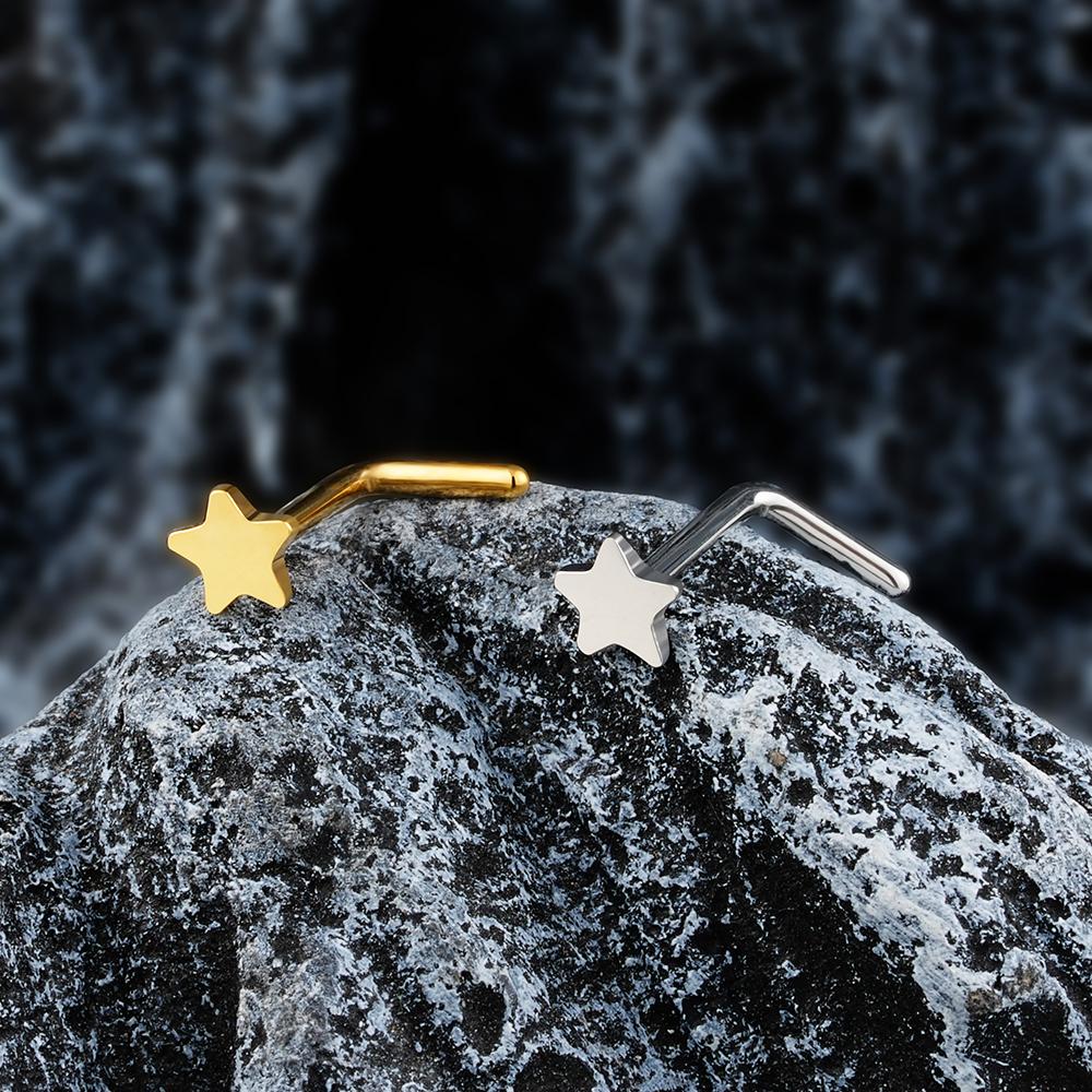 Right Grand ASTM F136 Titanium 20G L-Shaped Nose Nostril Stud Piercing Jewerly CZ/Ball/Heart/Star Nose Screw Stud Ring for Women