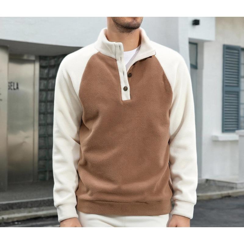 New Men's Casual Sports Pullover Four-Button Stand Collar Contrast Color Versatile Sweatshirt