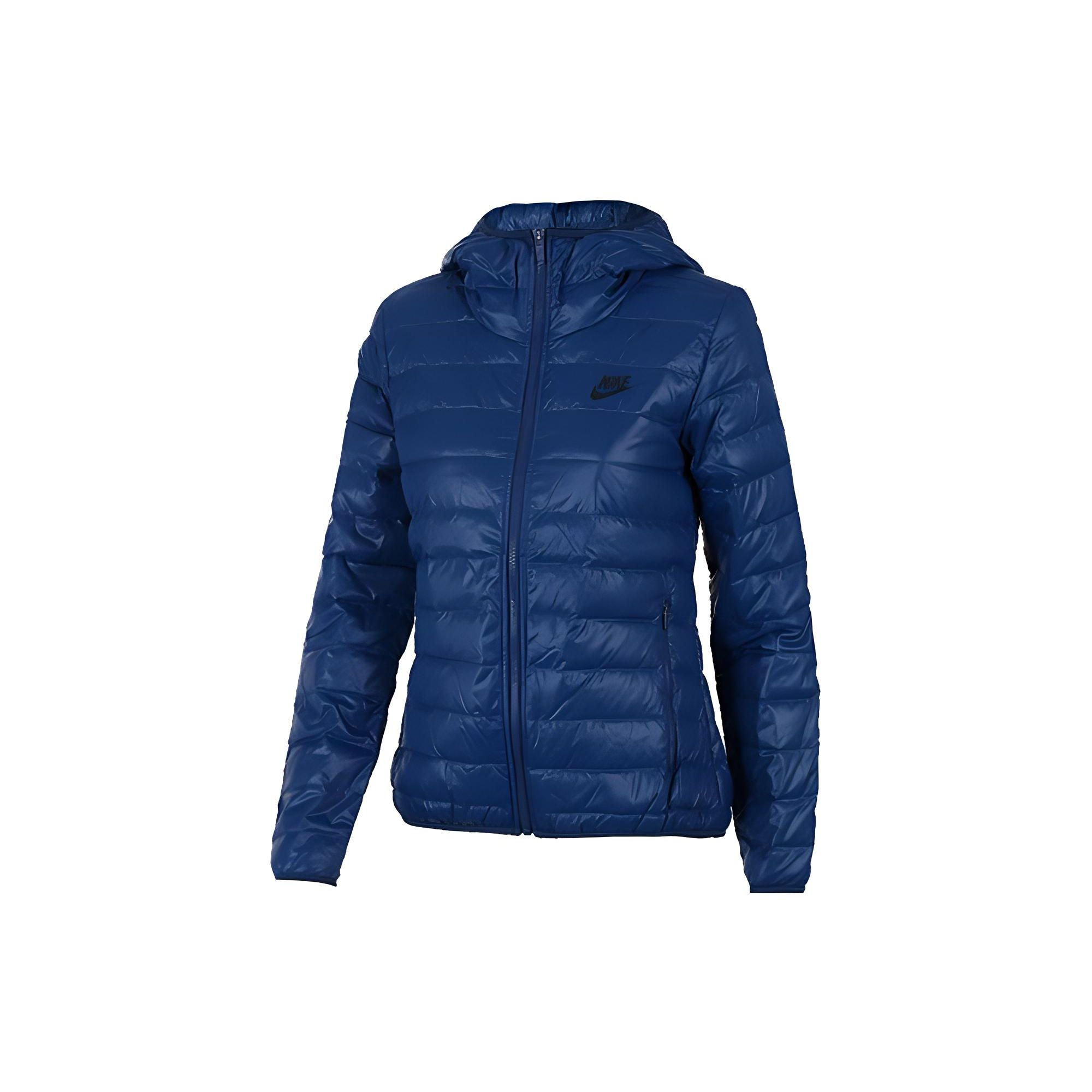 

Nike Уличная стеганая легкая однотонная приталенная куртка с капюшоном и длинными рукавами, женская верхняя одежда, синяя 805083-423 M