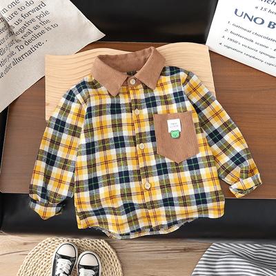 Cămașă cu mâneci lungi pentru bebeluși, lejer, pe două fețe, abrazată, moale, caldă, pentru băieți, îmbrăcăminte de top, la modă în carouri