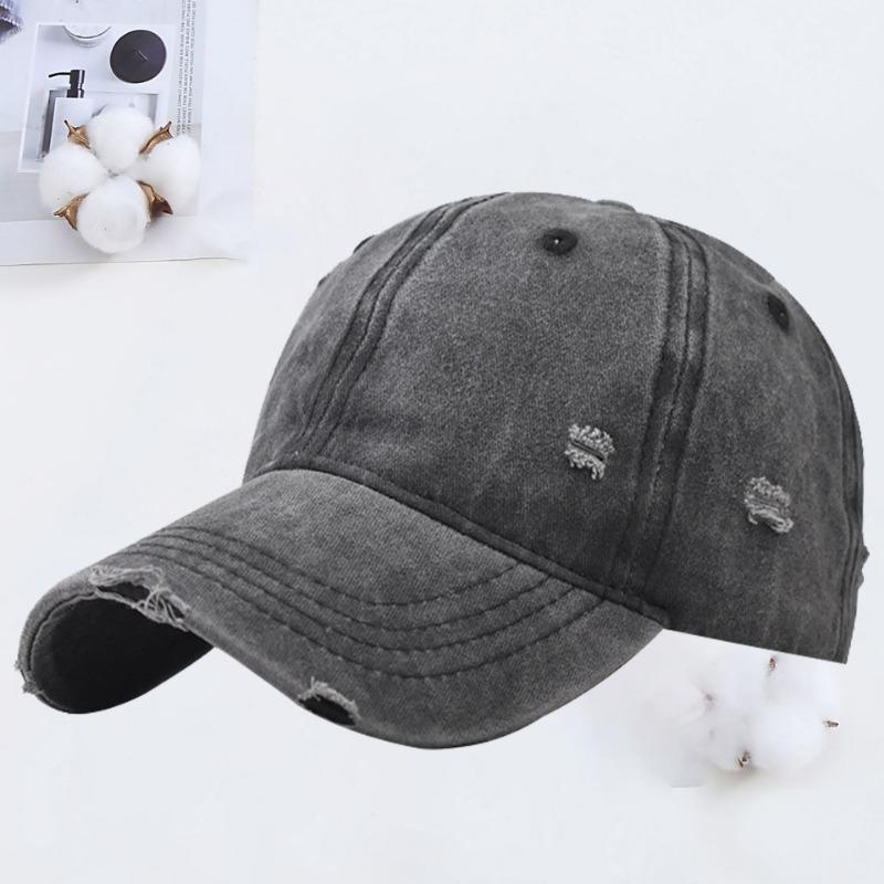 Hole Washed Cotton Baseball Cap Men's Old Visor Hat Retro Soft Top Cap