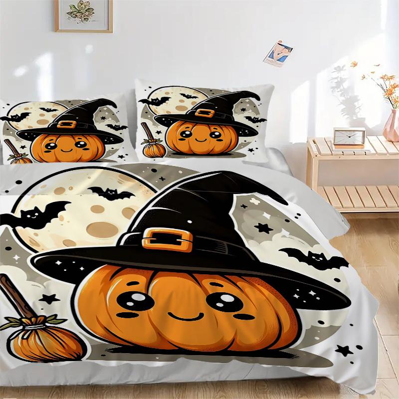 3pcs Pumpkin Wizard Bedding Set - 1 Soft Quilt Cover + 2 Pillowcases, Machine Washable - Suitable for All Seasons, Perfect Gift for Family a