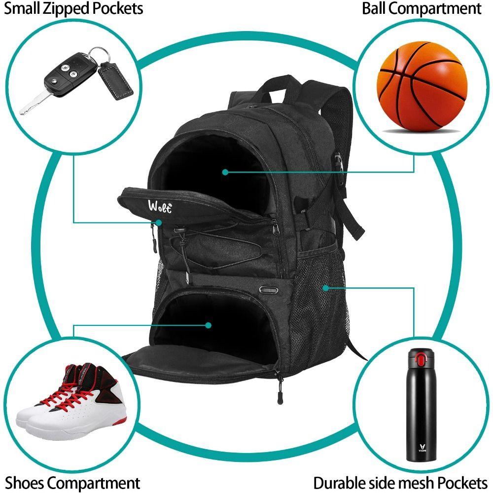Large Capacity Basketball Backpack Shoes Compartment Waterproof Soccer Ball Backpack Separate Ball Holder Breathable Sports Bag