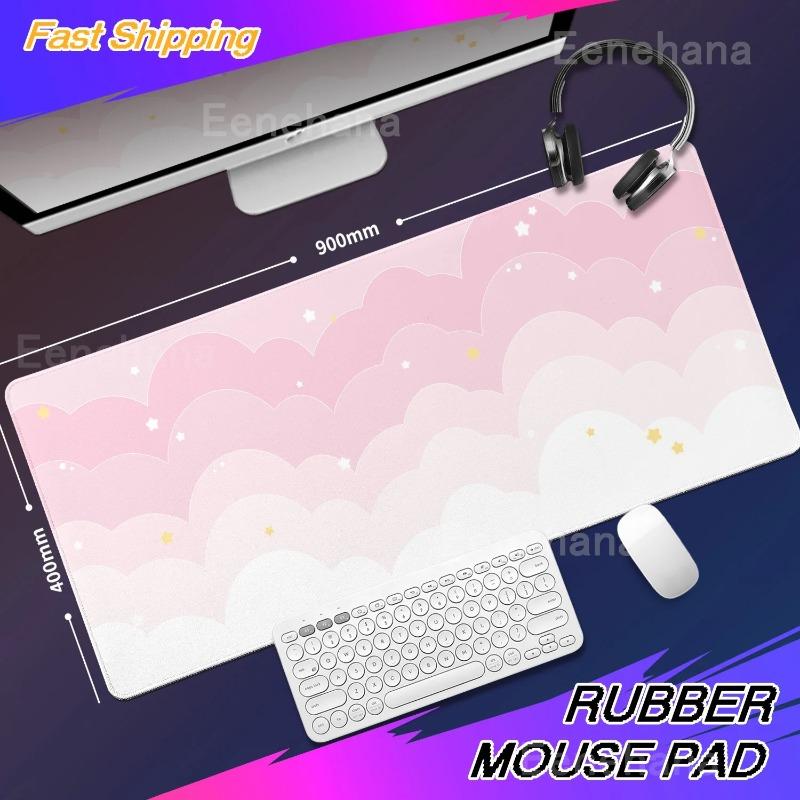 Light Blue Pink Clouds Mouse Pad Desk Mat Kawaii Purple Cute Rubber Pad Extended Pad Gaming Keyboard Mats Large XXL Girl Carpet