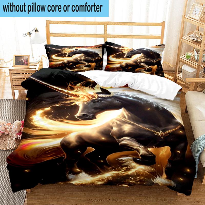 Magical Unicorn Garden 3pcs Bedding,Including 1pc Duvet Cover And 2pcs Pillowcases Perfect for Christmas,Ideal for Bedroom, Dormitory