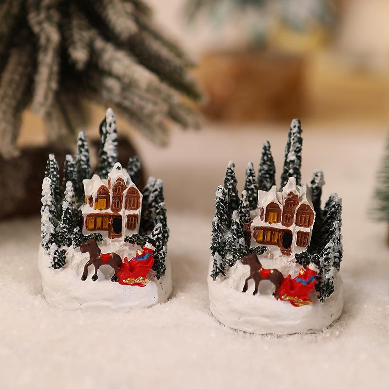 Christmas Decorations Resin House Luminous Ornaments Christmas Tree Micro Landscape Christmas Small House Christmas Gift