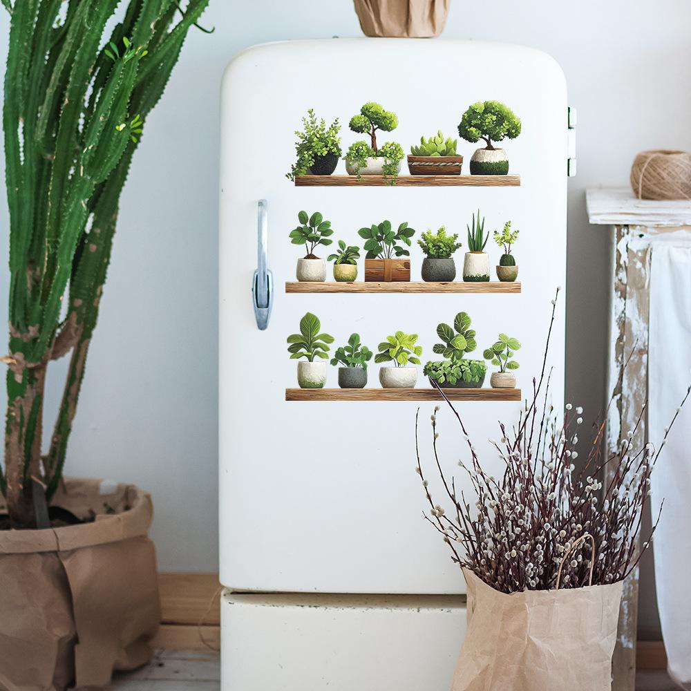 Green Plant Potted Plant Shelving, Bedroom and Living Room Wall Beautification and Decoration, Wall Stickers
