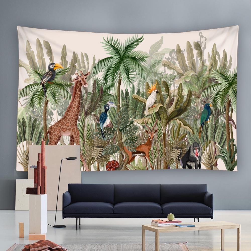 Tropical Rainforest Tapestry Animal Plant Wall Art Painting Tapestry Party Background Home Decoration Outdoor Picnic Mat