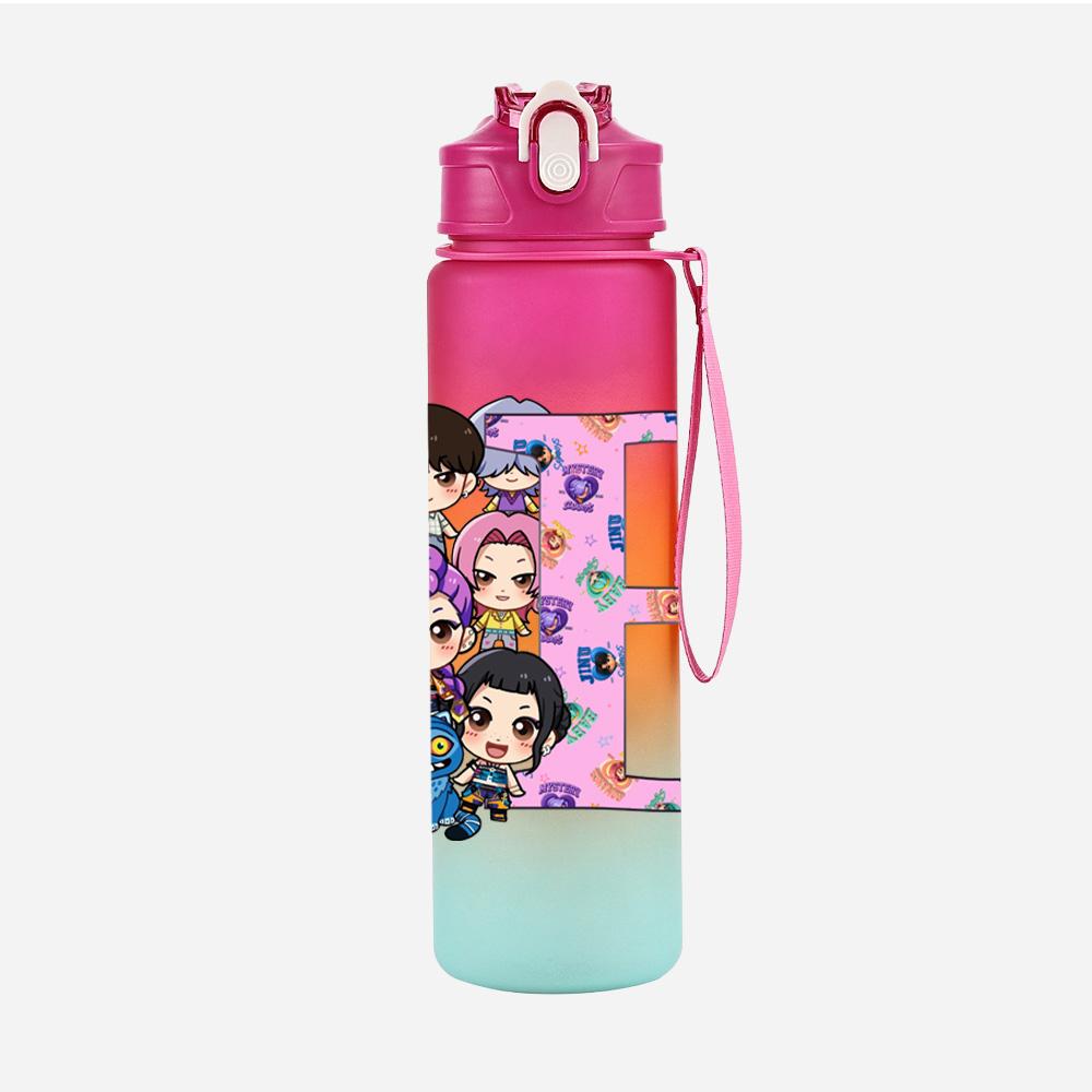 

26 English Letter K-Pop Demon Hunters Printed 750Ml Water Bottle Large Capacity Drinking Cup Portable Outdoor Sports Water Cup Children Gift