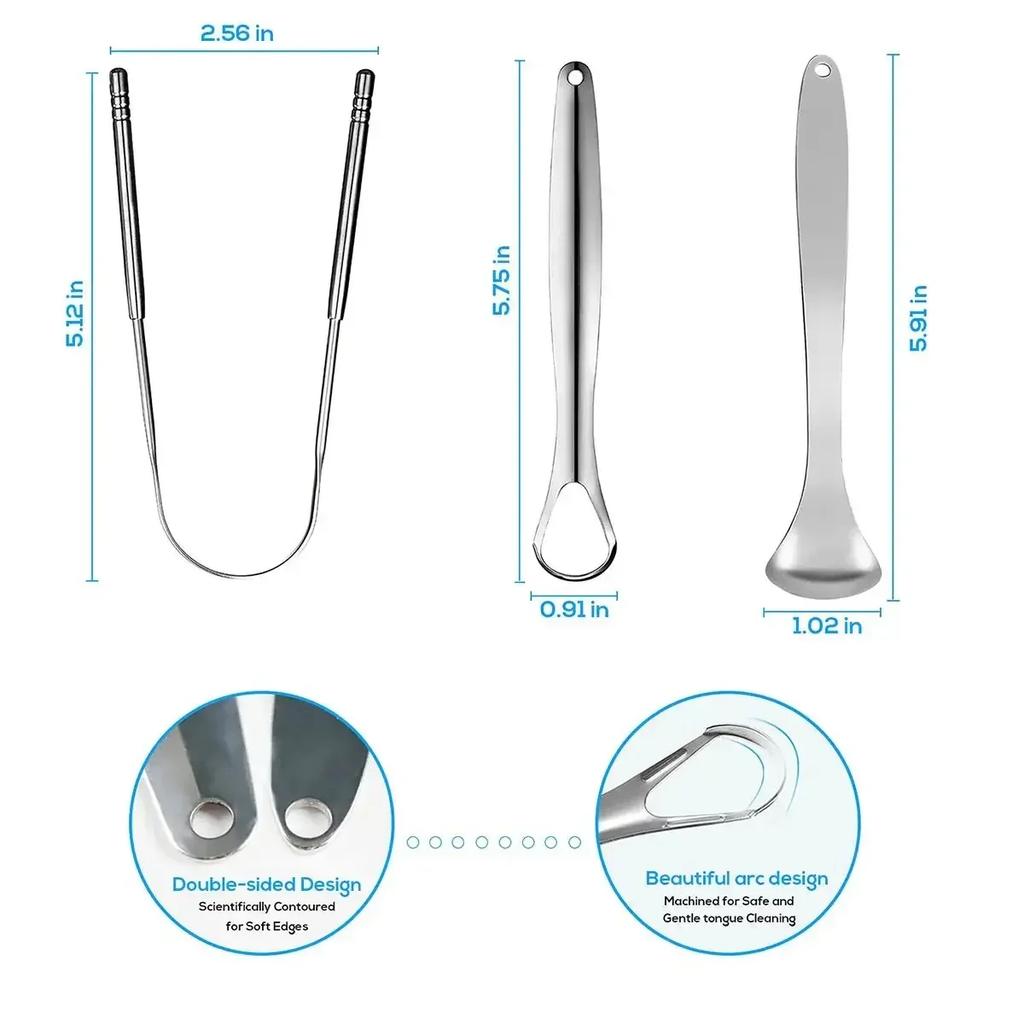 Premium 1Pcs 3Pcs Stainless Steel Tongue Scraper Cleaner For Adults Kids Portable Metal Tongue Cleaner Brush