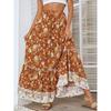 Bohemian Cotton Ruffle Dress with Lace Patchwork Hem