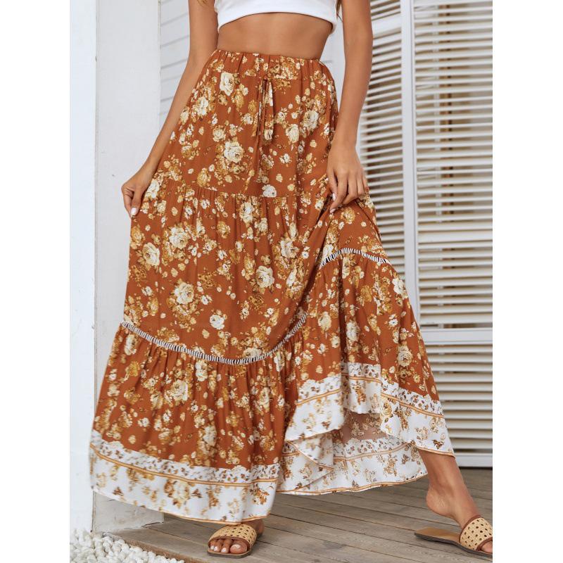 Bohemian Cotton Ruffle Dress with Lace Patchwork Hem