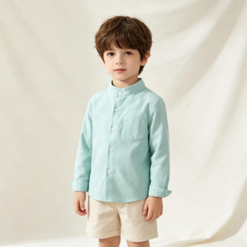Boys Long Sleeve Stand Collar Shirt Candy Colors for Spring and Daily Wear