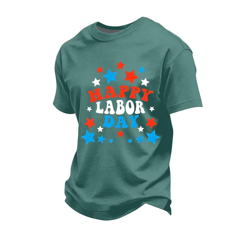 Men's Loose Fit Casual Short Sleeve T-Shirt Labor Day Graphic Print Crew Neck Comfortable Top