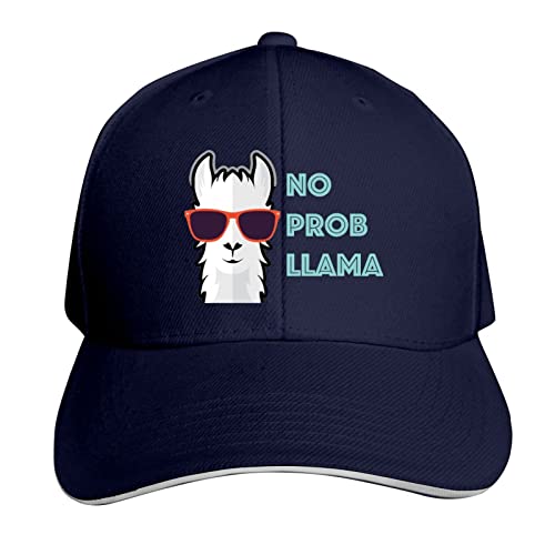 

No Prob Llama Alpaca Curved Brim Printed Baseball Cap Sun Hat Travel Cap Sandwich Cap Adjustable Trucker Hat Adjustable