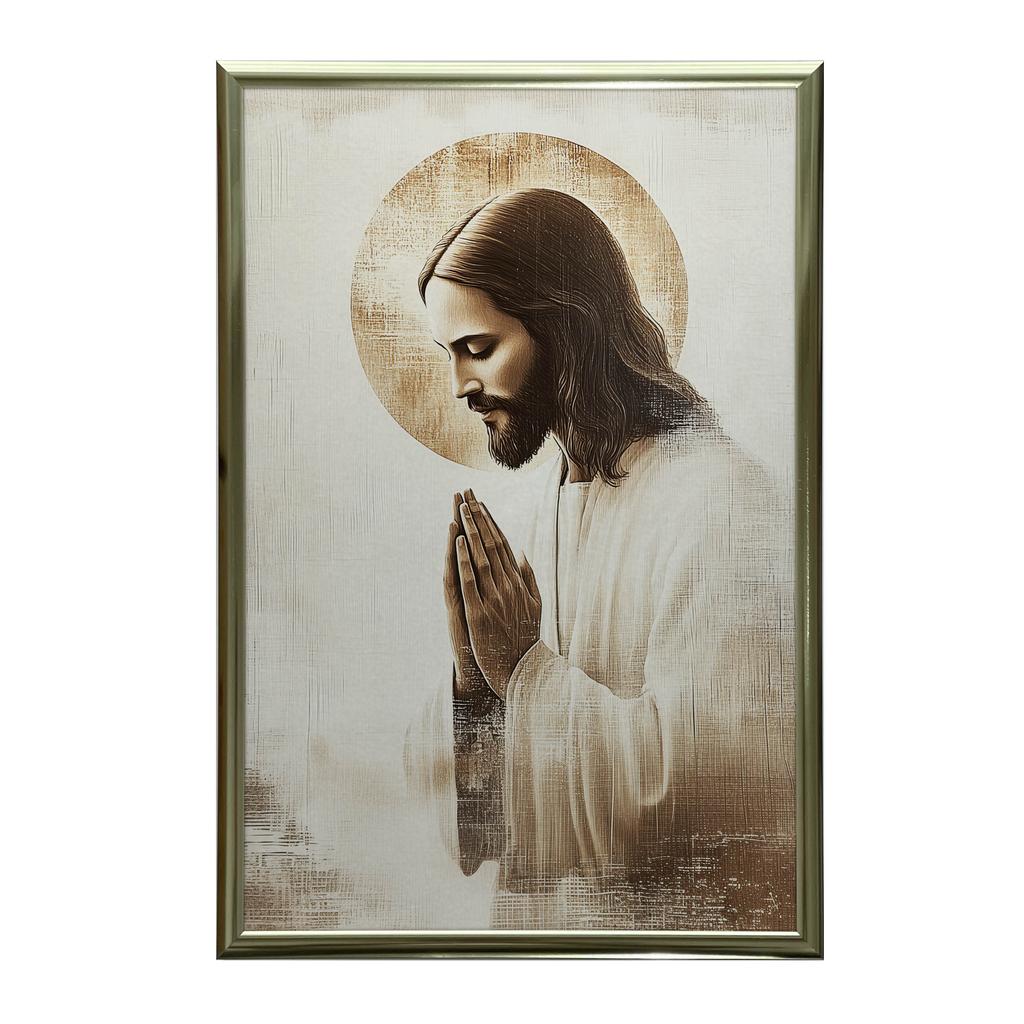 Jezus W Modlitwie - Złota Aureola Jezus W Modlitwie - Złota Aureola, 50X70 Cm, Bez Ramy, Papier Matowy 230 Gsm