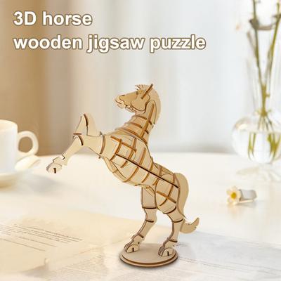 3D Wooden Horse Model DIY Handmade Horse Puzzle Assembly Toy Educational Animal Building STEM Toy Decoration Adults Teens Birthday Gifts