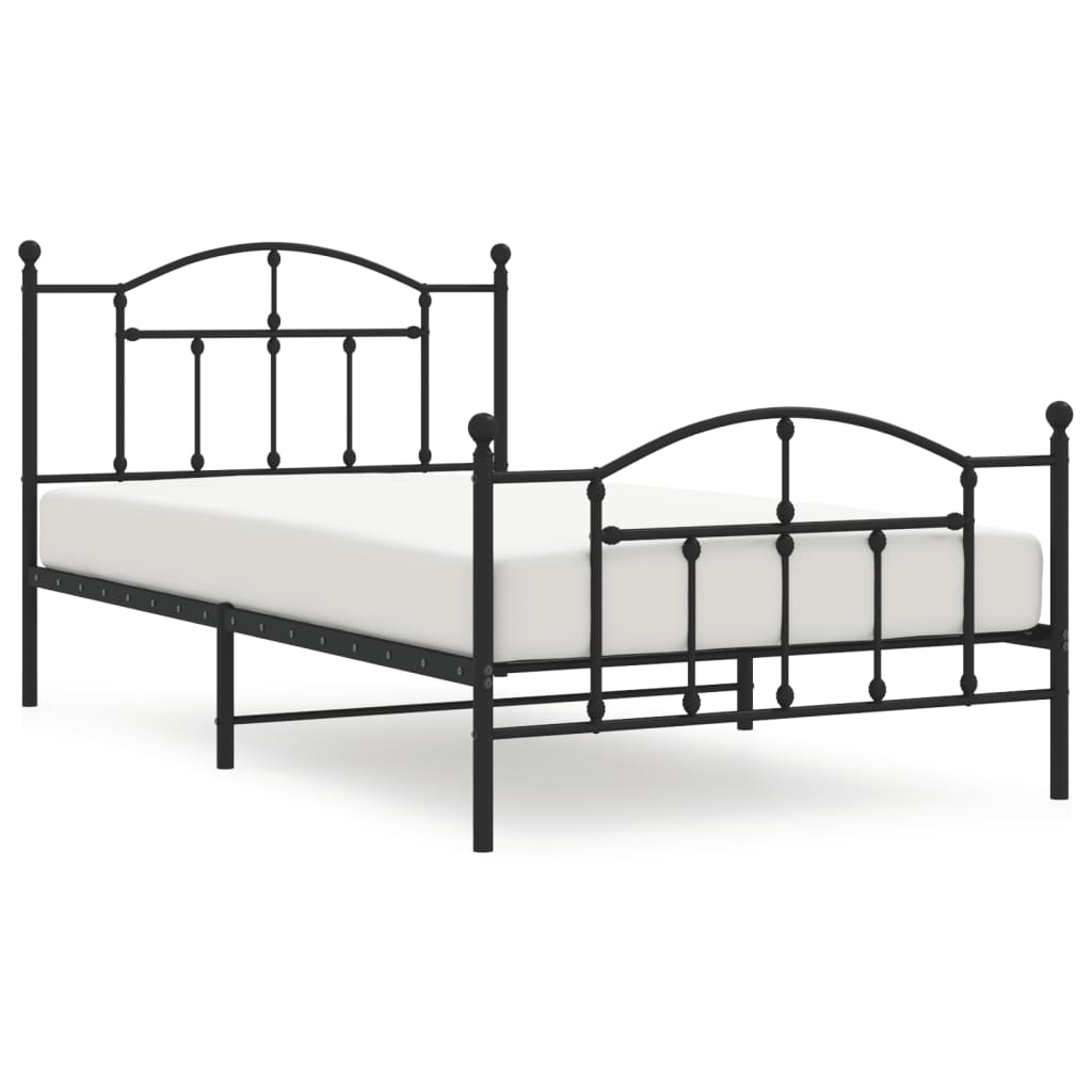 Metal Bed Frame with Headboard and Footboard Black 107x203 cm