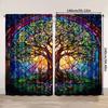 Set Of 2 Spring Summer Curtains Stained Glass Tree Life Yarn Polyester Room Decor Kitchen Study Made Cooking Area Window Treatment