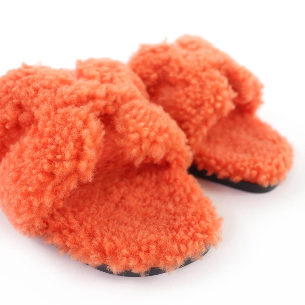 Pristine HERMES Sandals Orang Boa flat mules Orange Mouton Women 35.5 Used