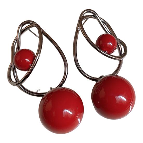 

1 пара женских сережек-капель, геометрические круглые шарики, искусственный жемчуг, висячие серьги, эффектные украшения красный черный