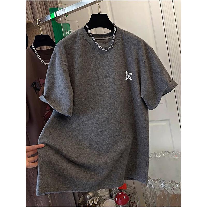 Women's Mid-Length Thickened Pure Cotton Short-Sleeve White T-Shirt - Fashionable, Versatile, and Trendy Brand.