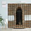 European Town Window View Shower Curtain Green Plants Flowers Vines Vintage Old Wooden House Wall Door Bathroom With Hook Screen