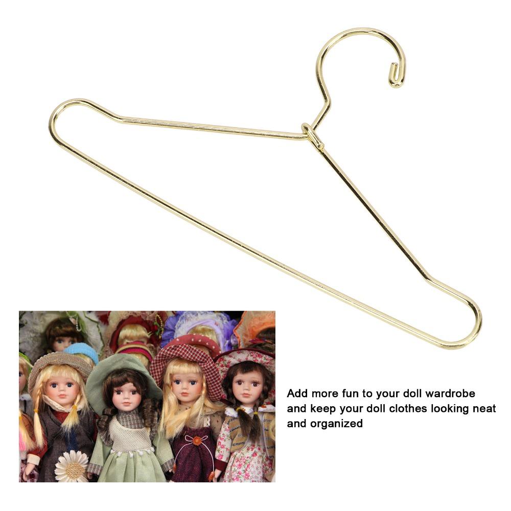 10pcs Stainless Steel Doll House Clothes Hanger Rose Gold Outfit Holder Wardrobe Storage