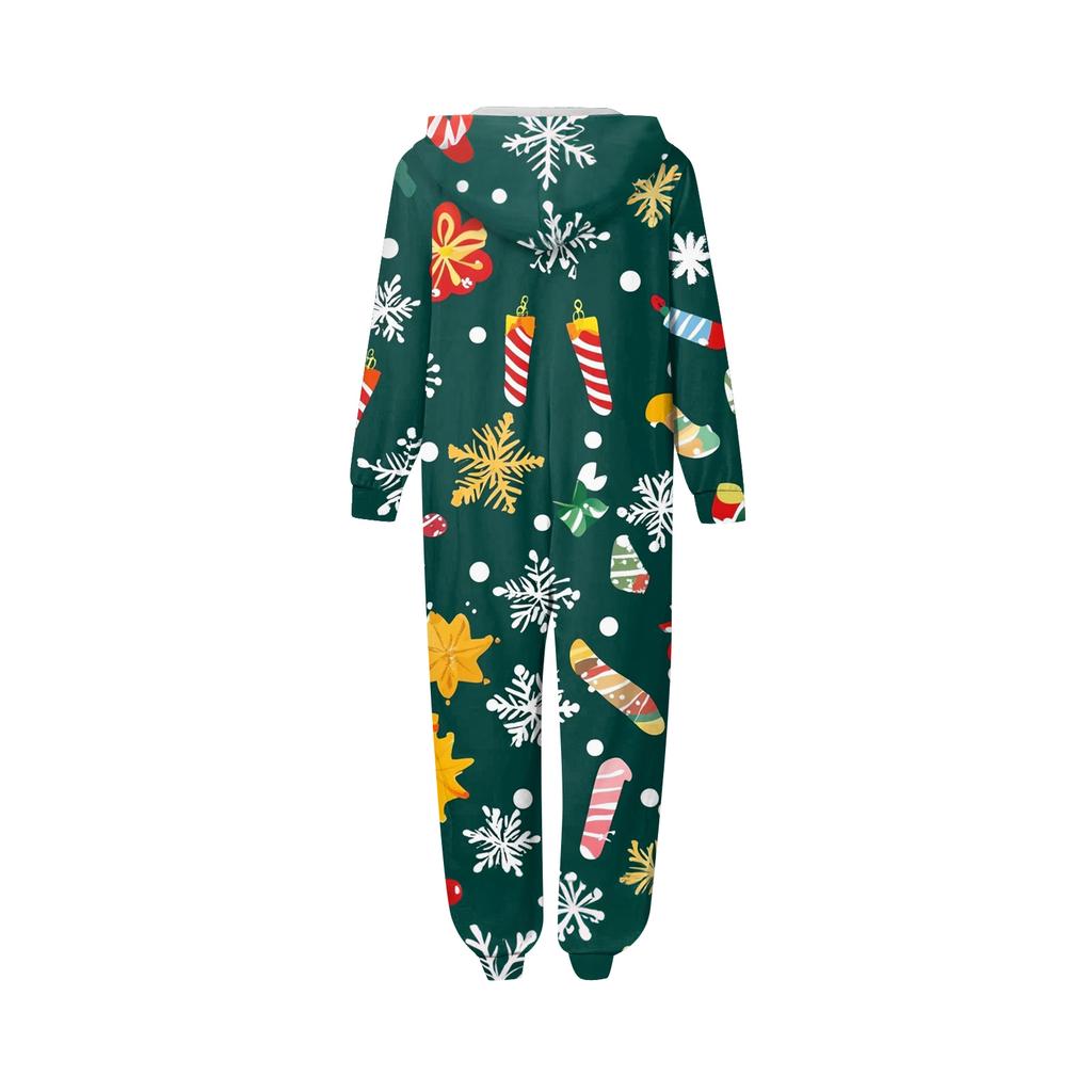 Christmas Print Family Matching Hooded Long Sleeved Zippered Jumpsuit Set