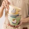 Japanese Hand Painted Ceramic Rice Bowl Cartoon Underglaze Bamboo Hat Design for Kids Meals Home Use Cute Gift Set