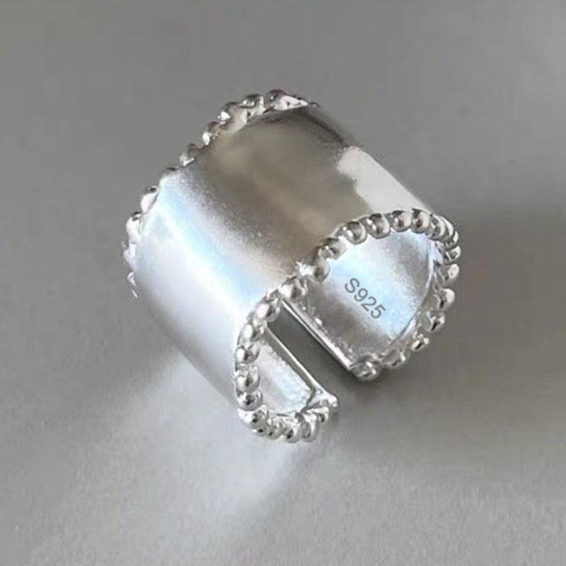 

925 Sterling Silver Rings For Women Geometric Fine Jewelry Finger Adjustable Vintage Wide Smooth Ring For Party Birthday Gift resizable