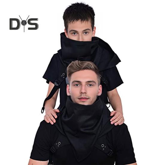 Cyberpunk Cowl Hood Scarf Short Medieval Cape Assassin Hat Pagan Costume Accessory Warrior Cloak Outfit for Halloween Cosplay