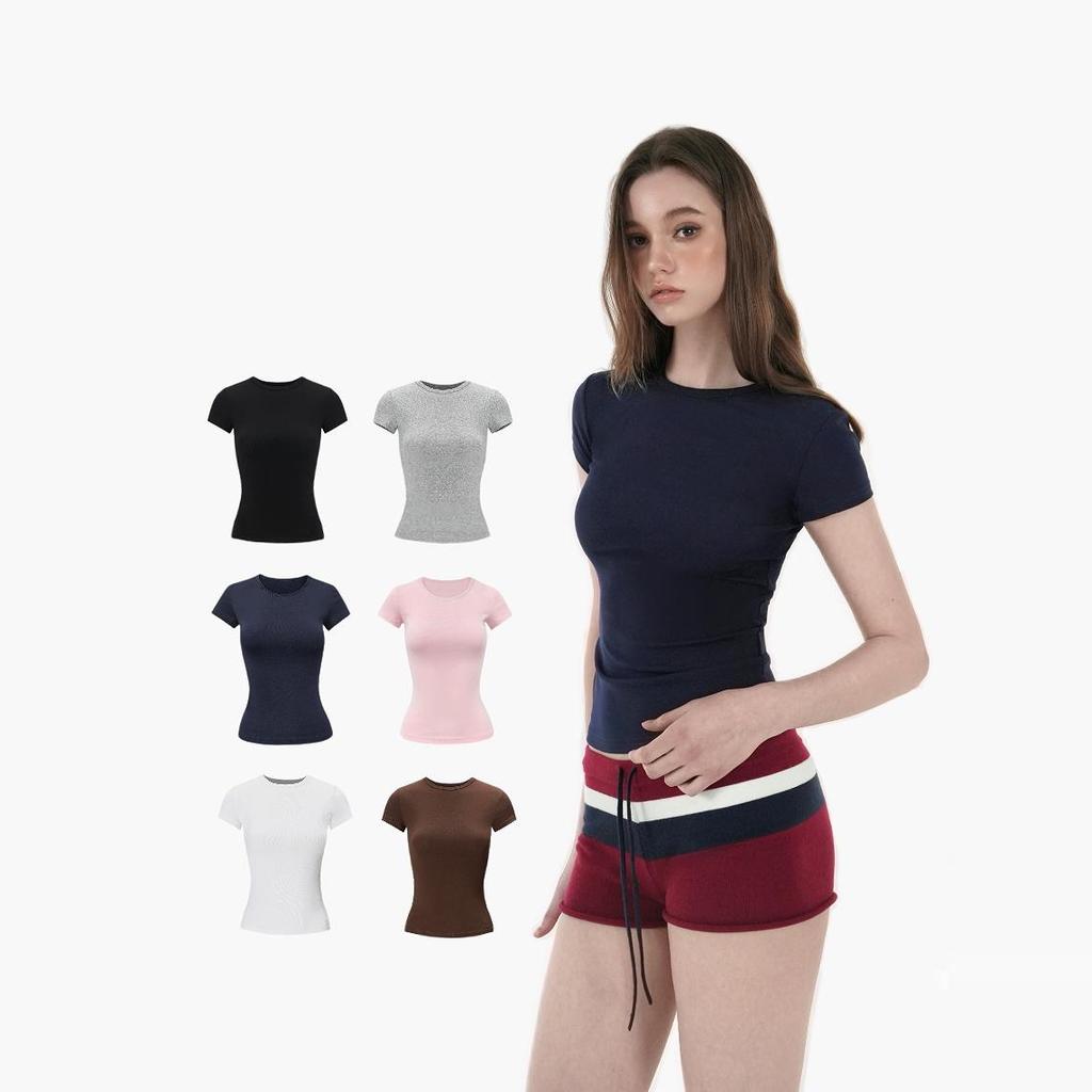 European & American Slim Fit High-Elastic Short-Sleeve T-Shirt: Breathable, Figure-Flattering, Petite Base Top