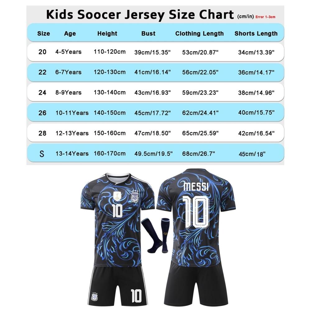 Kids Sports Outfit Argentina Messi World Cup Jersey Shorts Socks Set Black