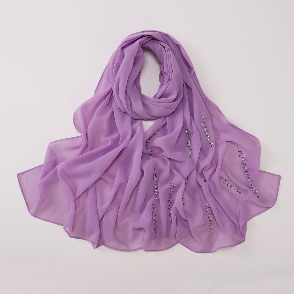 Chiffon Long Scarf With Rhinestones Beads Ethnic Headscarf For Women