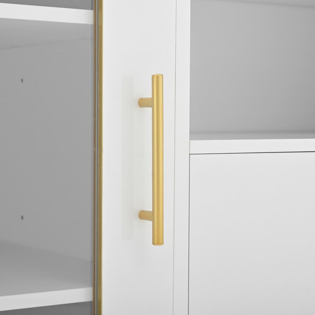 White Sideboard, Glass Fronts & Wine Rack – Sideboard for Dining Room & Living Room – Adjustable Foot – Plenty of Storage & Modern Design