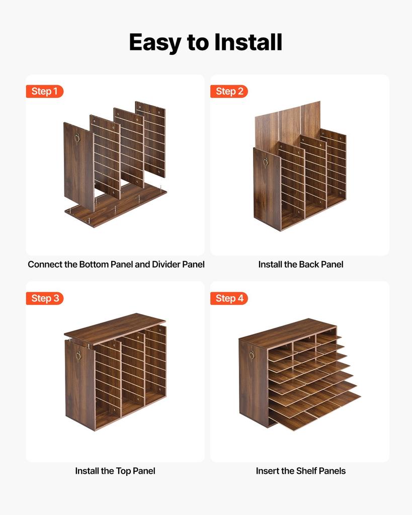 Wood Literature Organizer 24 Compartments Office Mailboxes Brown, Countertop Literature Sorter for Files Documents Papers, with Adjustable Shelves,