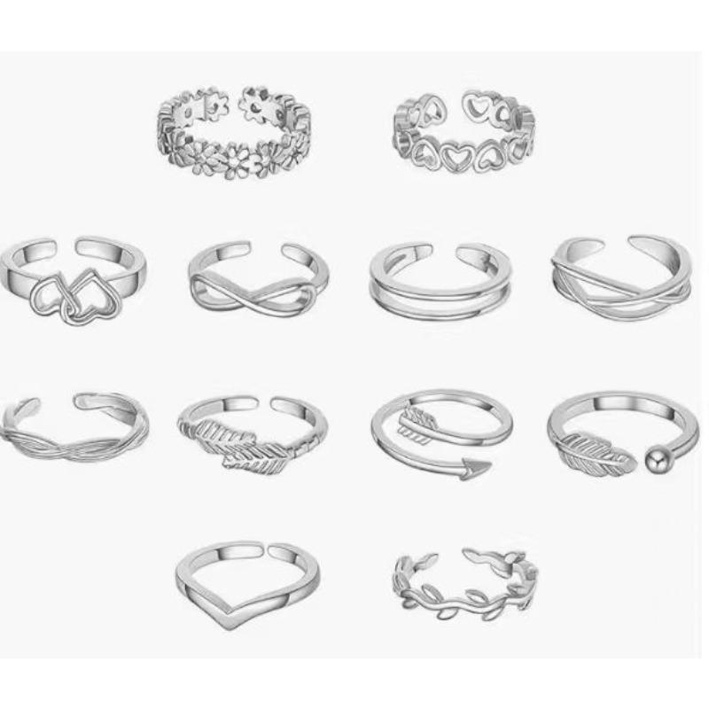 Fashion Niche Open Ring Design Vintage 12-Piece Set Of Open Foot Rings