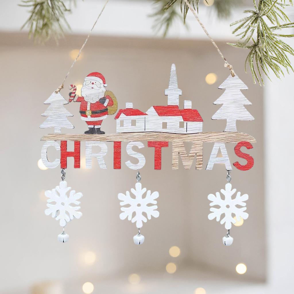 Christmas wooden letter decorations, Santa Claus snowman reindeer snowflake bell pendants, holiday door and window decorations