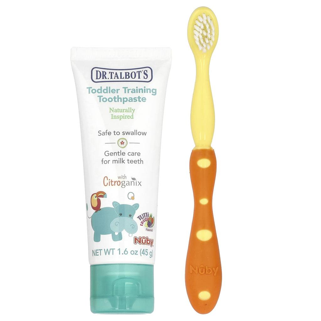 Dr. Talbot's Pasta do zębów do ćwiczeń szczotkowania dla maluchów, szczoteczka do zębów w zestawie, wiek 6+, Tutti Frutti, zestaw 2 szt.