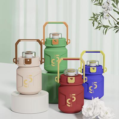 T Barili Tazza Sottovuoto Acciaio Inossidabile Portatile Tazza con Cinghia e Cannuccia Bello Studente Bambini Bollitore Tazza Pancia Grande