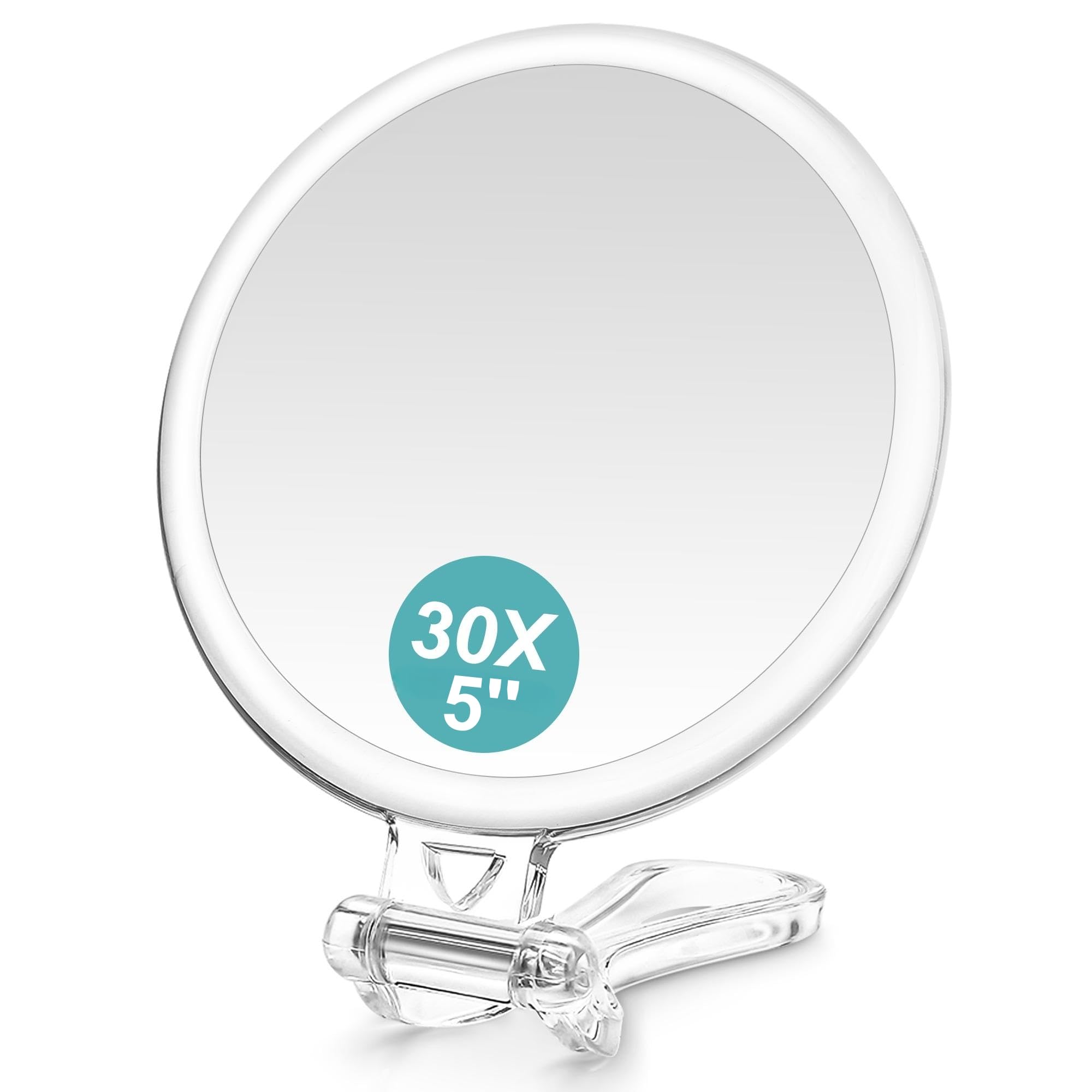 

makeup mirror with 30x magnification and 1x stand and hand and easy to round Double-sided magnification, mirror, lightweight, compact, carry,