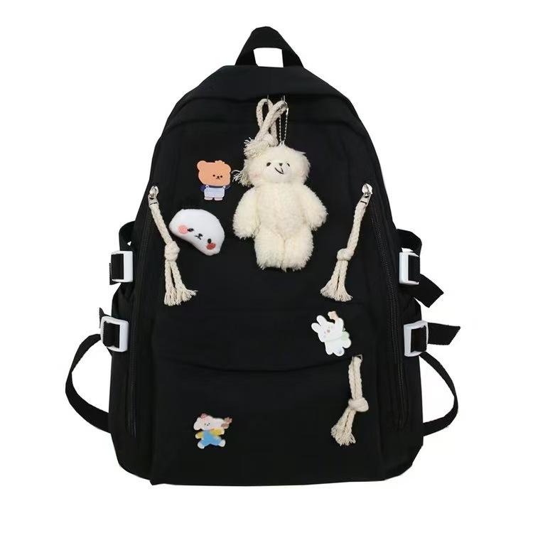 New Backpack with Cute Bear Plush Pendant and Cartoon Pins Large Capacity School Bag for Teen Girls Student Travel