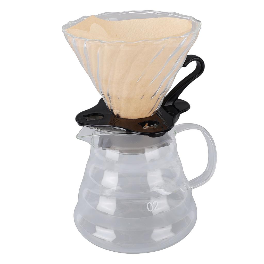 Pour Over Coffee Maker Set 600ml Coffee Server with Glass Coffee Dripper Paper Filters for