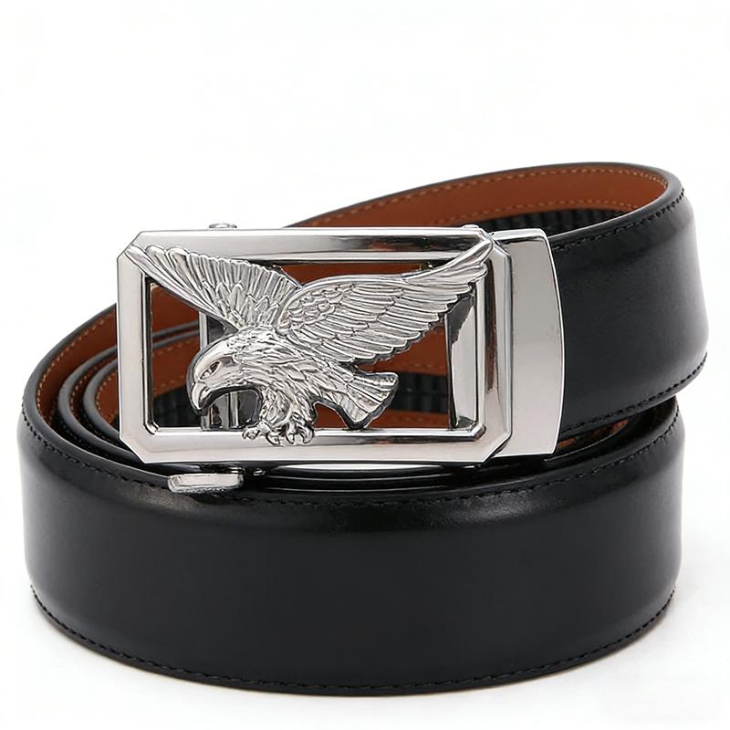 Genuine Leather Men's Belt Golden Silvery Automatic Eagle Buckle Waistband for Man High Quality Designer Male Waist Strap 3.5CM